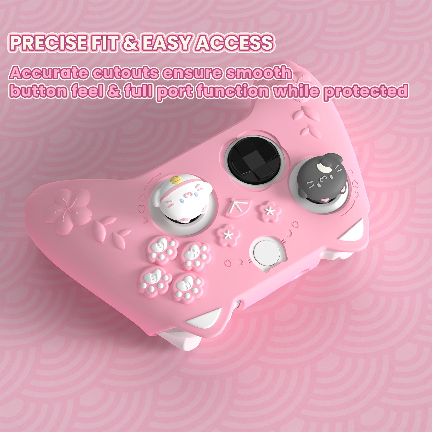PlayVital Etui ochronne do Xbox Series X S Akcesoria do kontrolera Silikonowe etui z Joystickiem i naklejkami na kontroler Xbox Core Shell Skin Pink