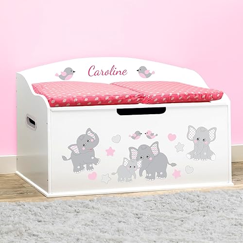 Miniatura 2 de DIBSIES Caja de juguetes personalizada Creative Wonders, elefantes rosados, 30 x 19.25 x 18 pulgadas, tapa de cierre suave (blanco)