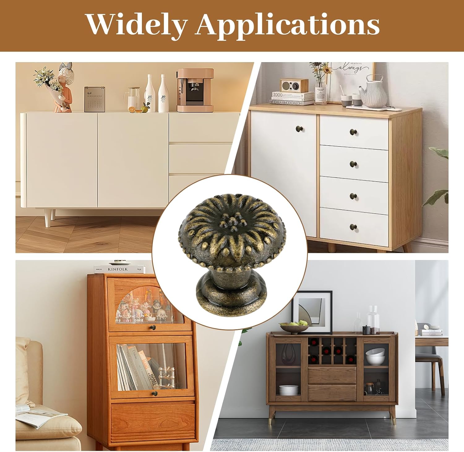 10 Pcs Mini Metal Jewelry Box Knobs, Antique Brass Cabinet Handles, Mini Round Flower Drawer Pulls, Decorative Vintage Hardware with Screws for Wooden Furniture (10 PCS)
