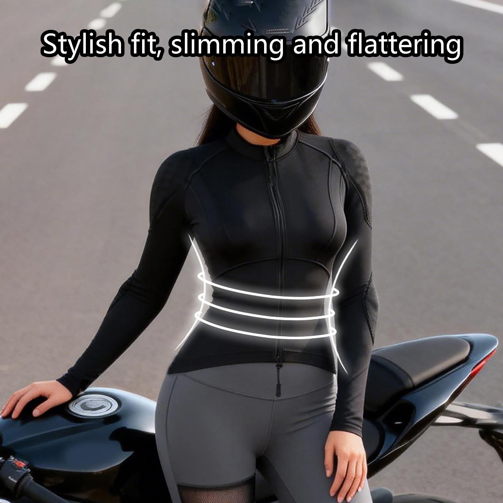 ARMAAN Damen Motorrad Protektorenshirt – Langarm Base Layer Mit Reißverschluss, Herausnehmbare CE-zertifizierte Protektoren, Atmungsaktive Schmale Schutzjacke Für Straße Und Pendeln