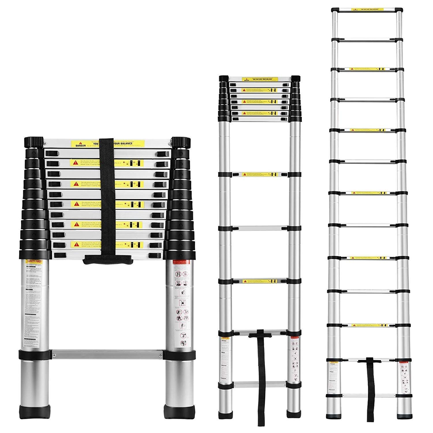 KrissKross Portable & Compact Ultra-Stable Extendable Aluminium Telescopic Ladder 13-Steps Foldable Multipurpose Collapsible Ladder for Home and Outdoor EN131 150 kg Capacity (3.8 m/12.5 ft, Silver)
