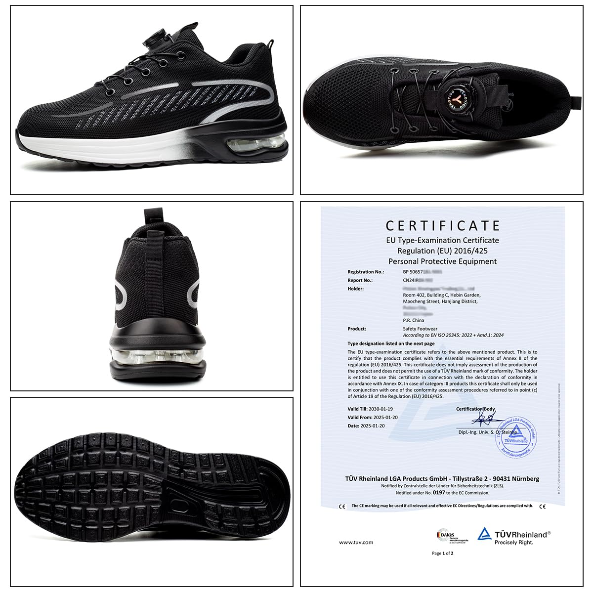 YEKOYIOO Scarpe Antinfortunistiche Uomo Donna Scarpe da Lavoro Leggere Comode Scarpe da Costruzione Antiscivolo Traspiranti Sneakers con Punta in Acciaio 38-46 EU