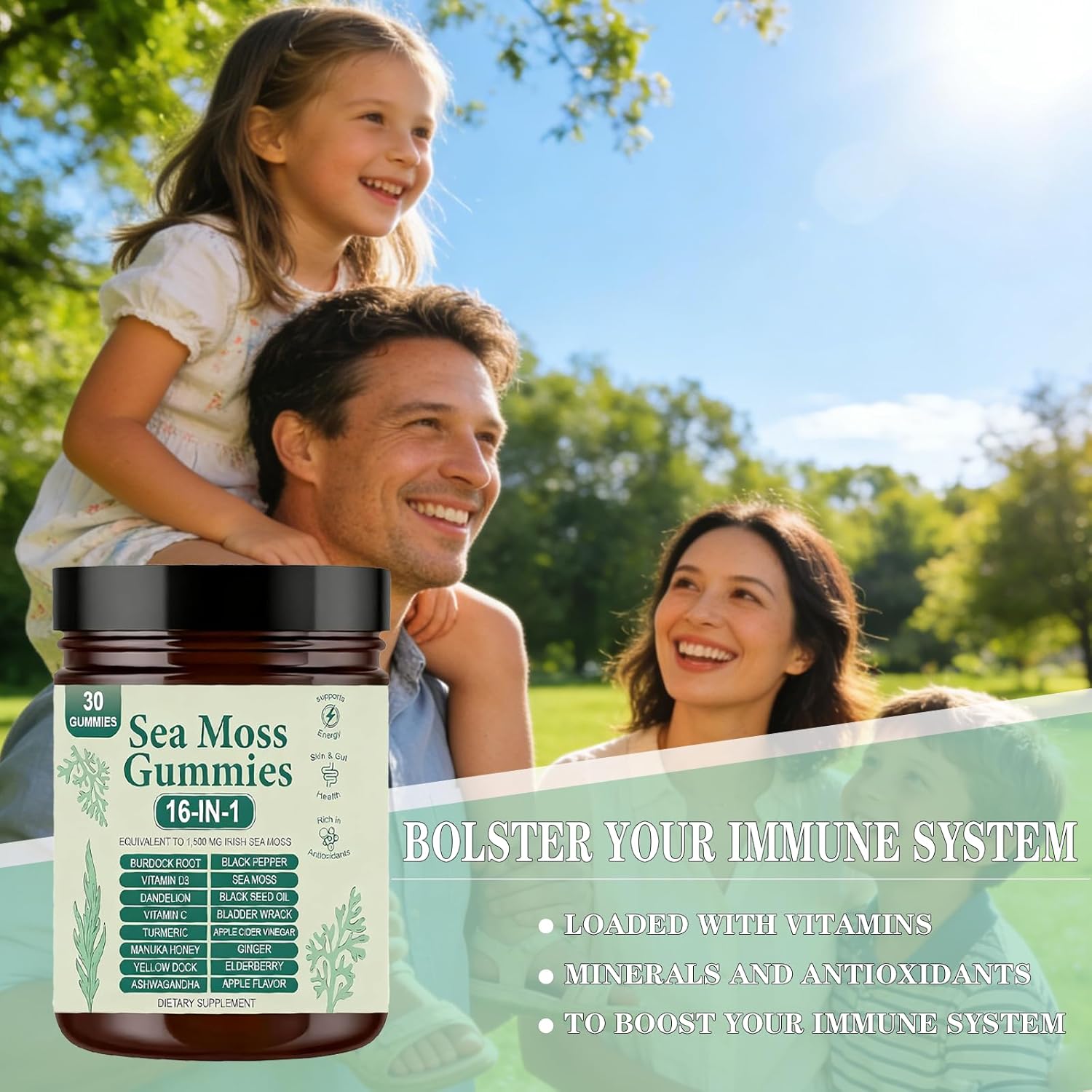 Sea Moss Gummies 16-in-1, Organic Irish Sea Moss Supplement for Immune Support, Digestion, Energy - Vegan, Non-GMO - Image 3