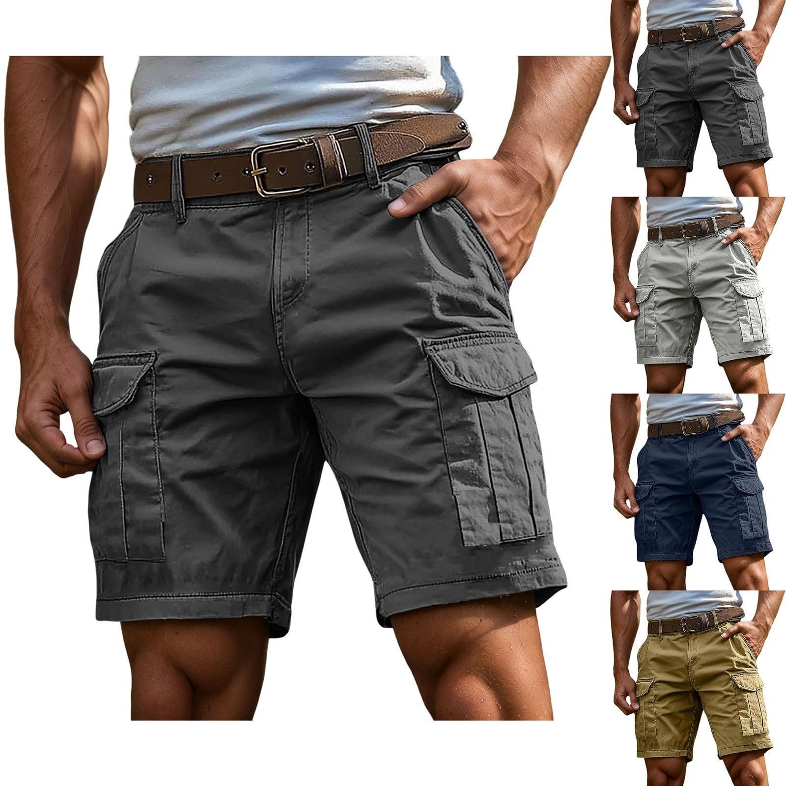 Denim Bermuda Uomo Cargo Pantaloni Corti Con Tasche Laterali Pantaloncini ESTATE - Foto 11