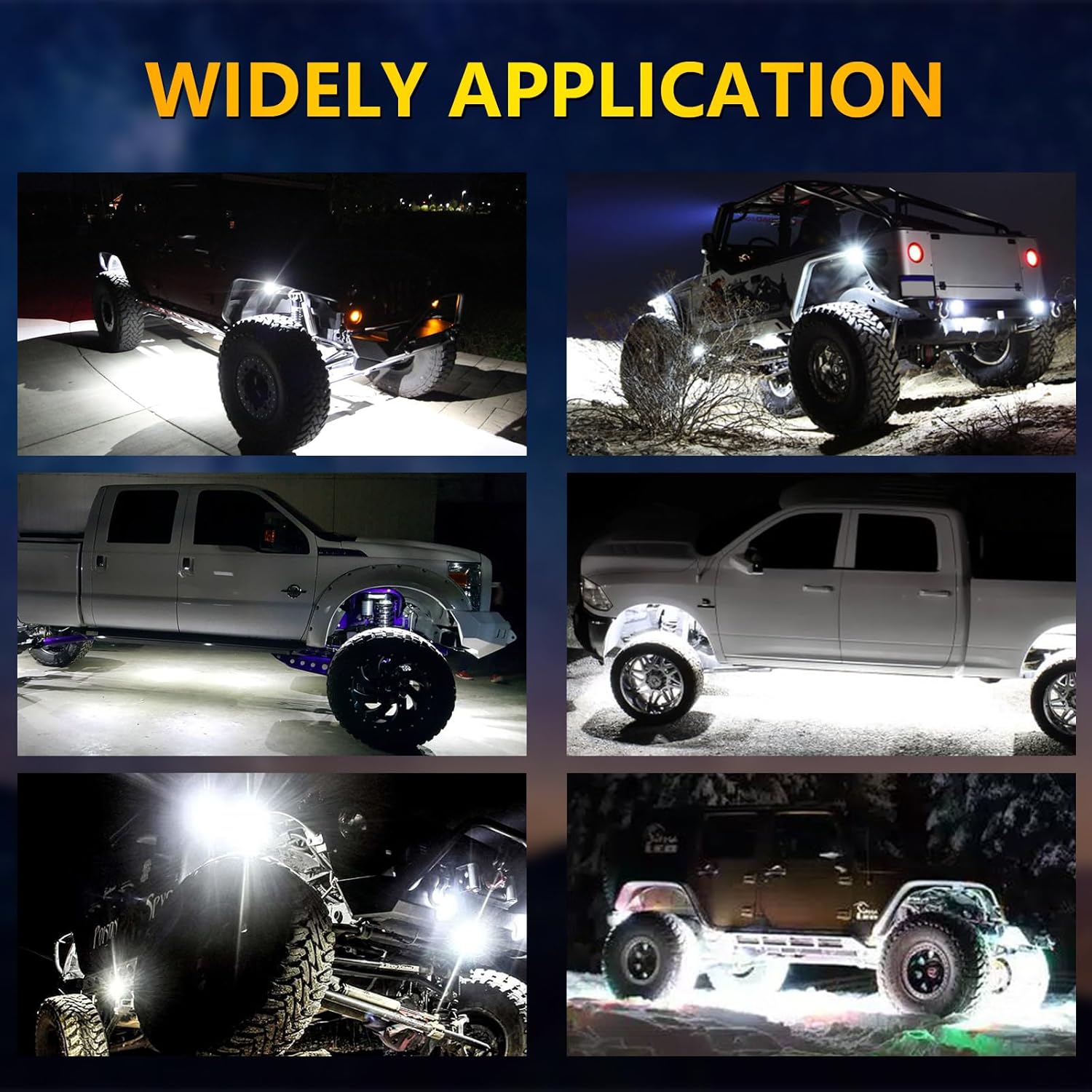 4 Pods Rock Lights(White)，60 LEDs High Power Chips IP68 Waterproof for Pickup Trucks SUV UTV ATV RZR (15FT Extension Wires Per Pod)