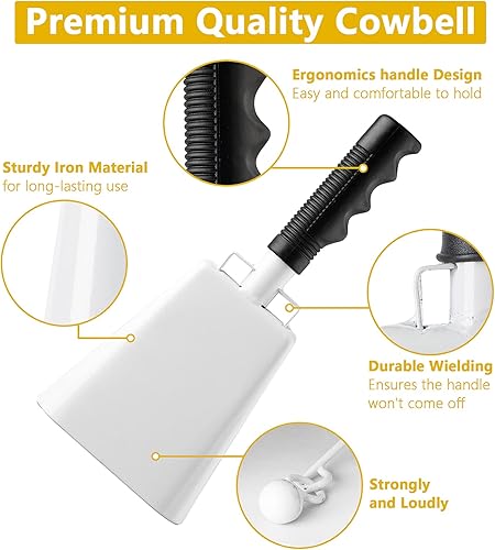 Miniatura 10 de Campana de vaca de acero con asa, campanas de animación y fabricantes de ruido fuerte, campanas de mano para eventos deportivos, juegos de fútbol,