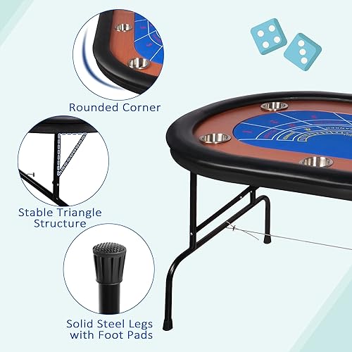 Vista 12 de Mesa de póquer plegable para 8 jugadores, mesa de cartas con soporte para tazas, mesa de ocio de casino, mesa de póquer Texas Hold 'Em para juego