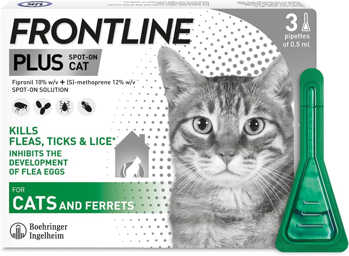 FRONTLINE Plus Flea & Tick Treatment for Cats and Ferrets 3 Pipettes