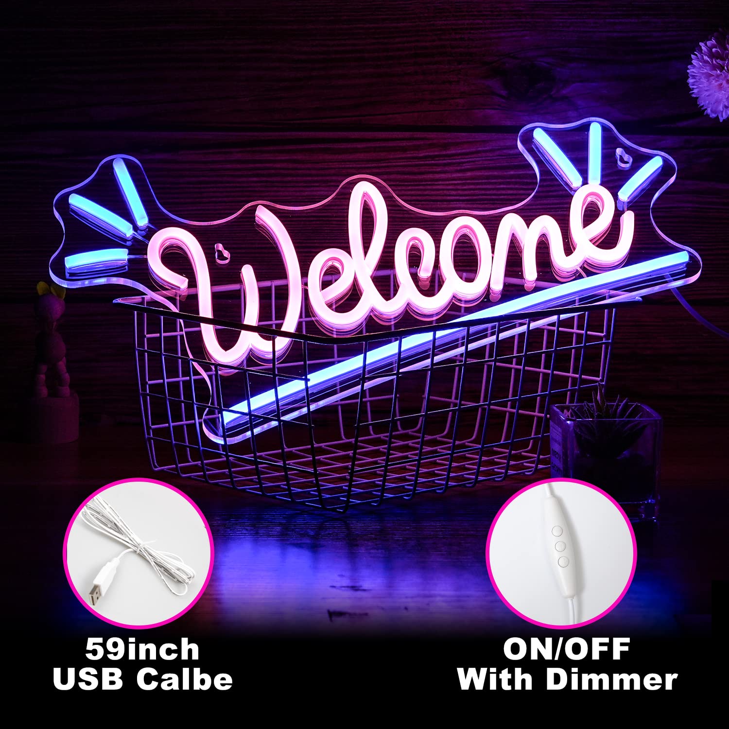 Amazon.co.jp: Welcomeネオンサイン 調光可能 ledネオン看板 USB 
