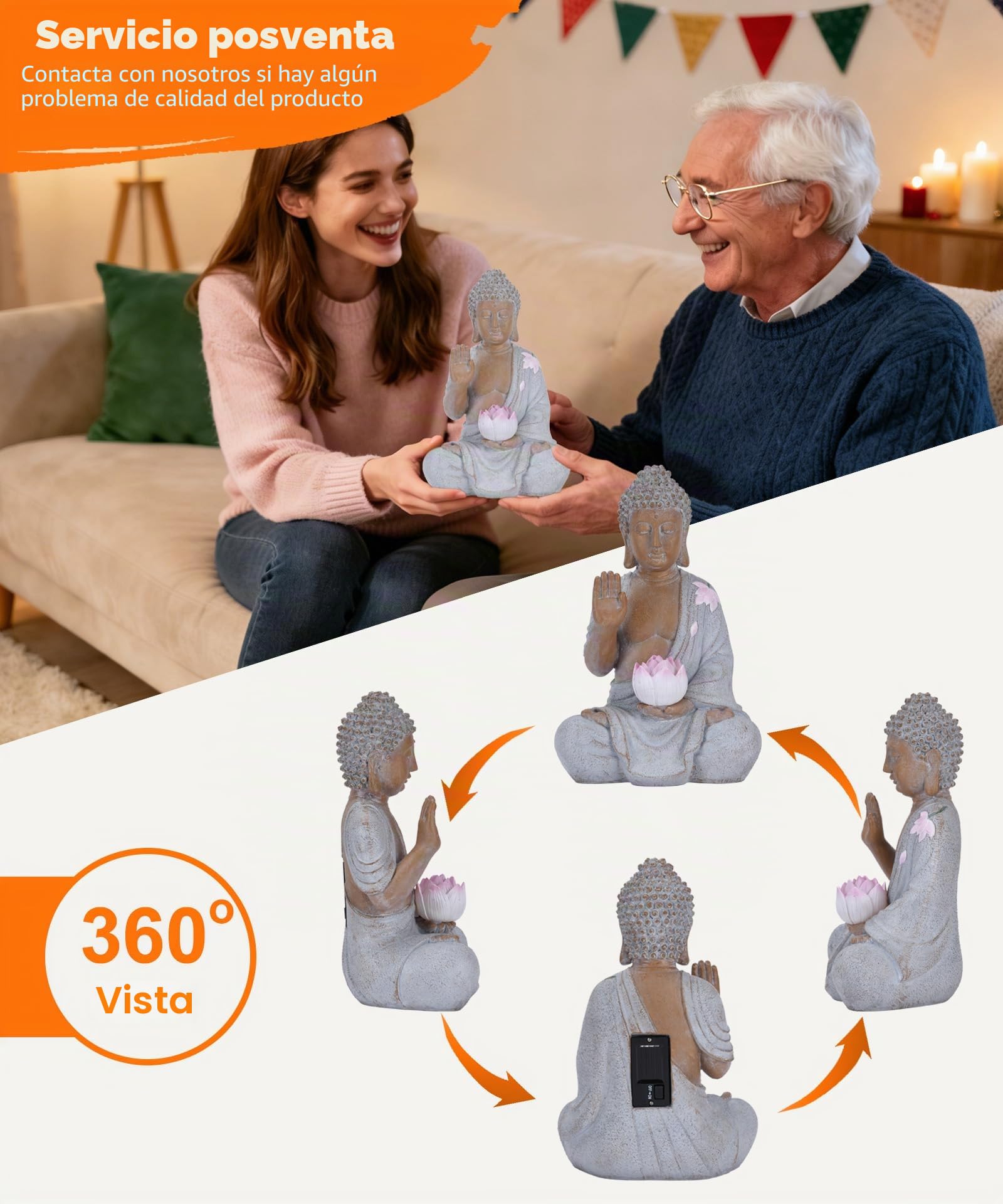 Yeomoo Figura de Buda con LED Solar LED Decoración de Jardín - Resistente a la intemperie Meditación Jardín Figuras Decoración para Zen Jardín Salón Feng Shui Regalo Espiritual para Mujeres Mamá