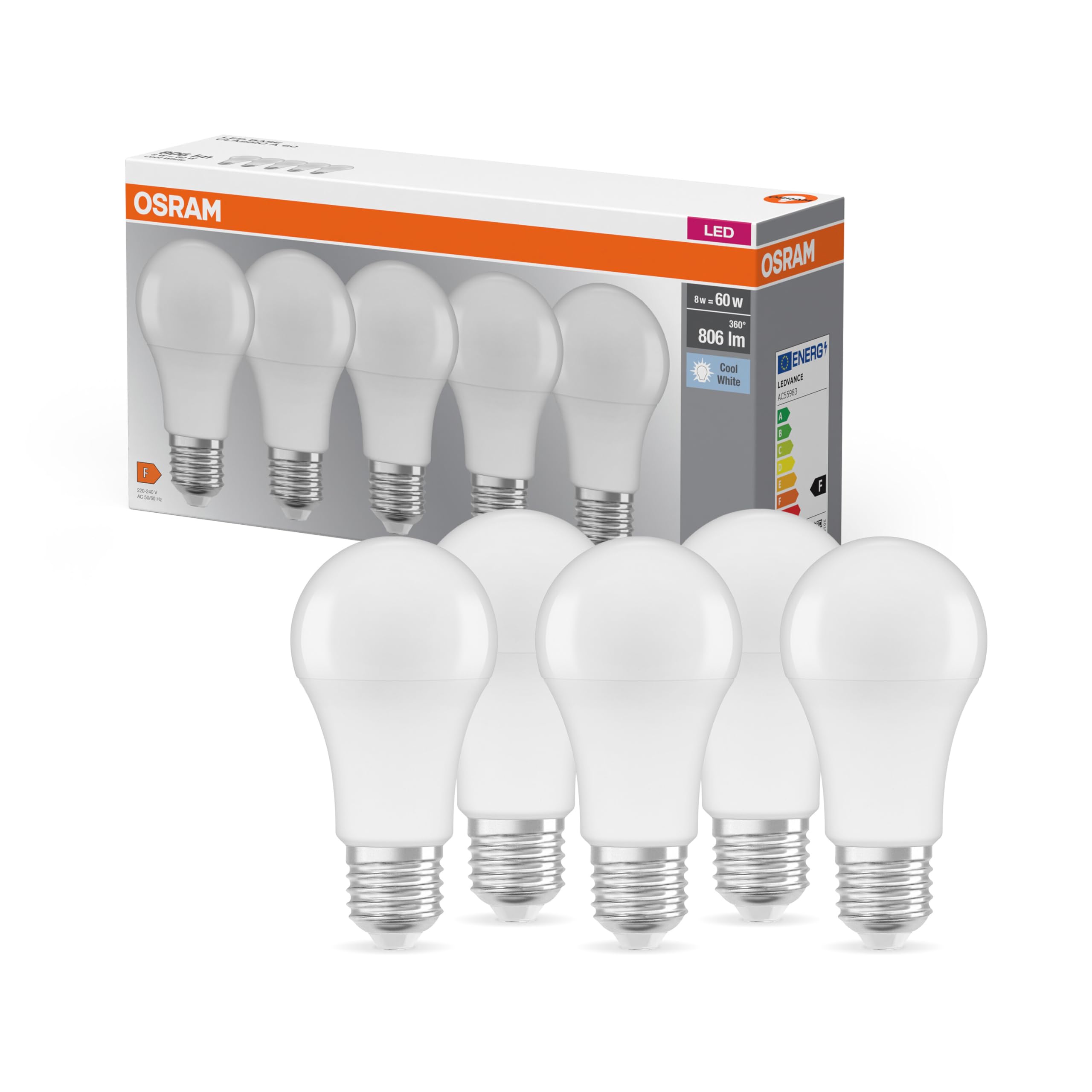 Osram Lampadina LED E27 a goccia smerigliata 806 lm bianco neutro 5 pz