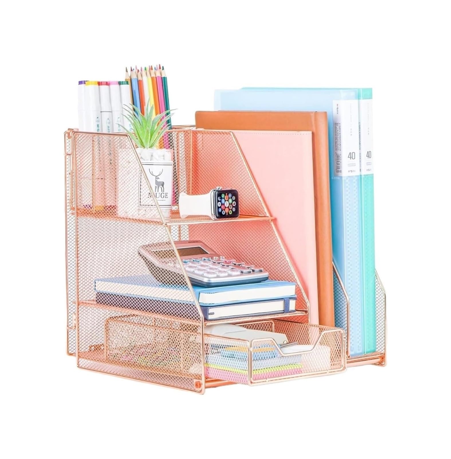 Organizer da scrivania in metallo | Nero Rosso 10,24 * 11,02 pollici for scrivania: spazio for ufficio(R)