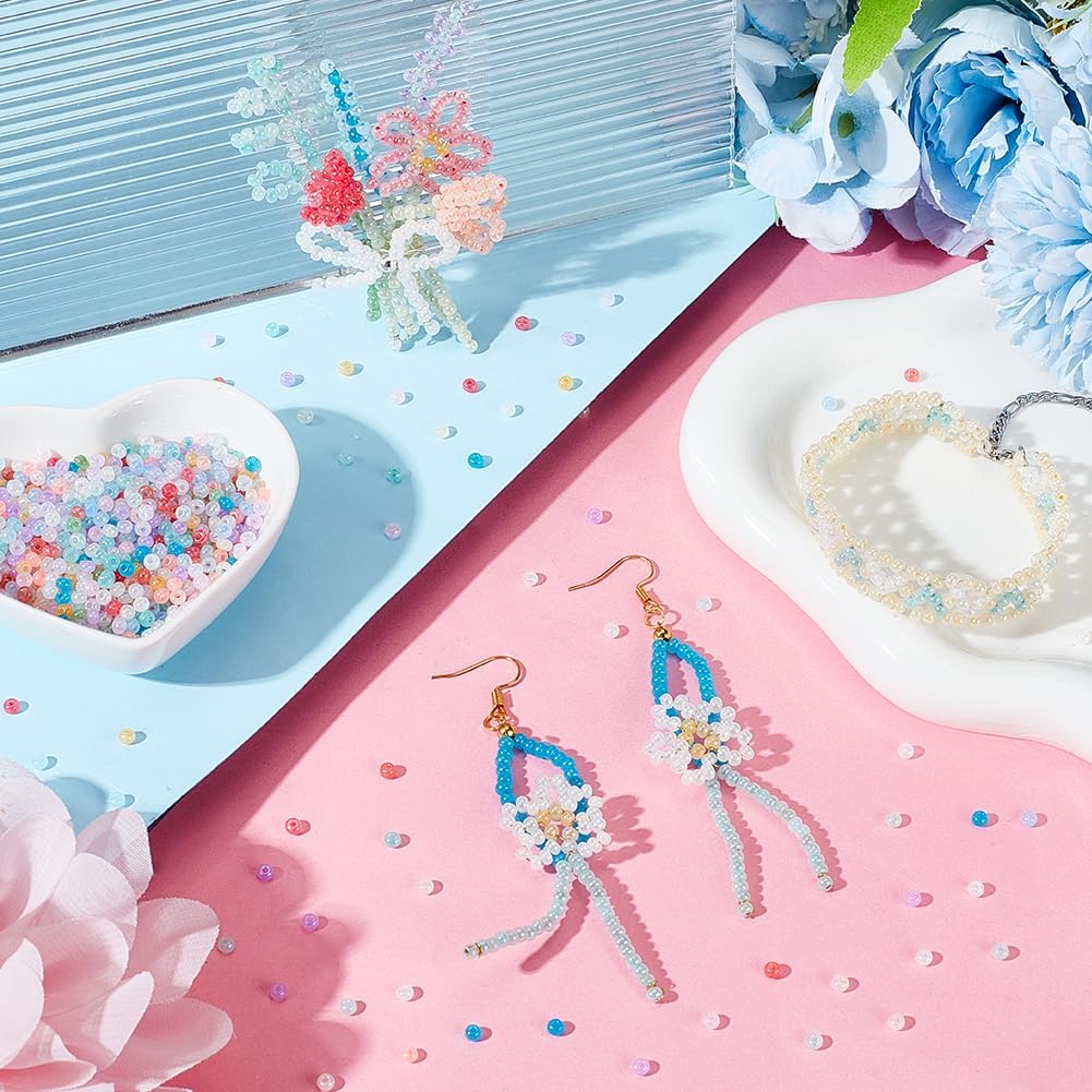 PH PandaHall 2104pcs 3mm Creamy Cloudy Seed Beads 8 Colors Bracelet Glass Beads Round Loose Spacer Beads Small Macaron Beads Glass Round Beads for Bracelet Necklace Jewelry Making DIY Crafts - Image 5