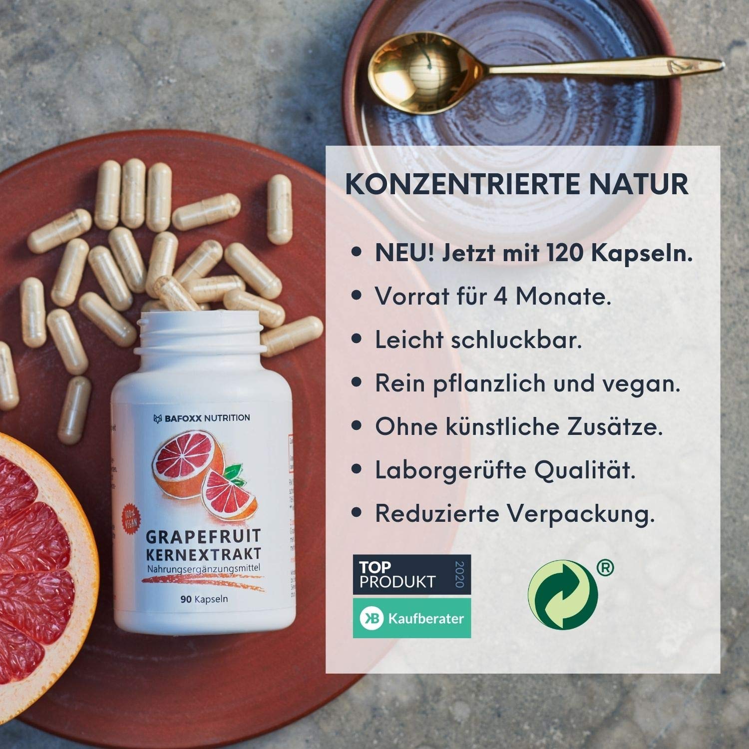 Grapefruitkernextrakt Kapseln hochdosiert - 120 Stück für 4 Monate - Naturprodukt mit 45% Flavonoide aus GKE Extrakt - vegan und ohne Zusatzstoffe - deutsche Markenqualität