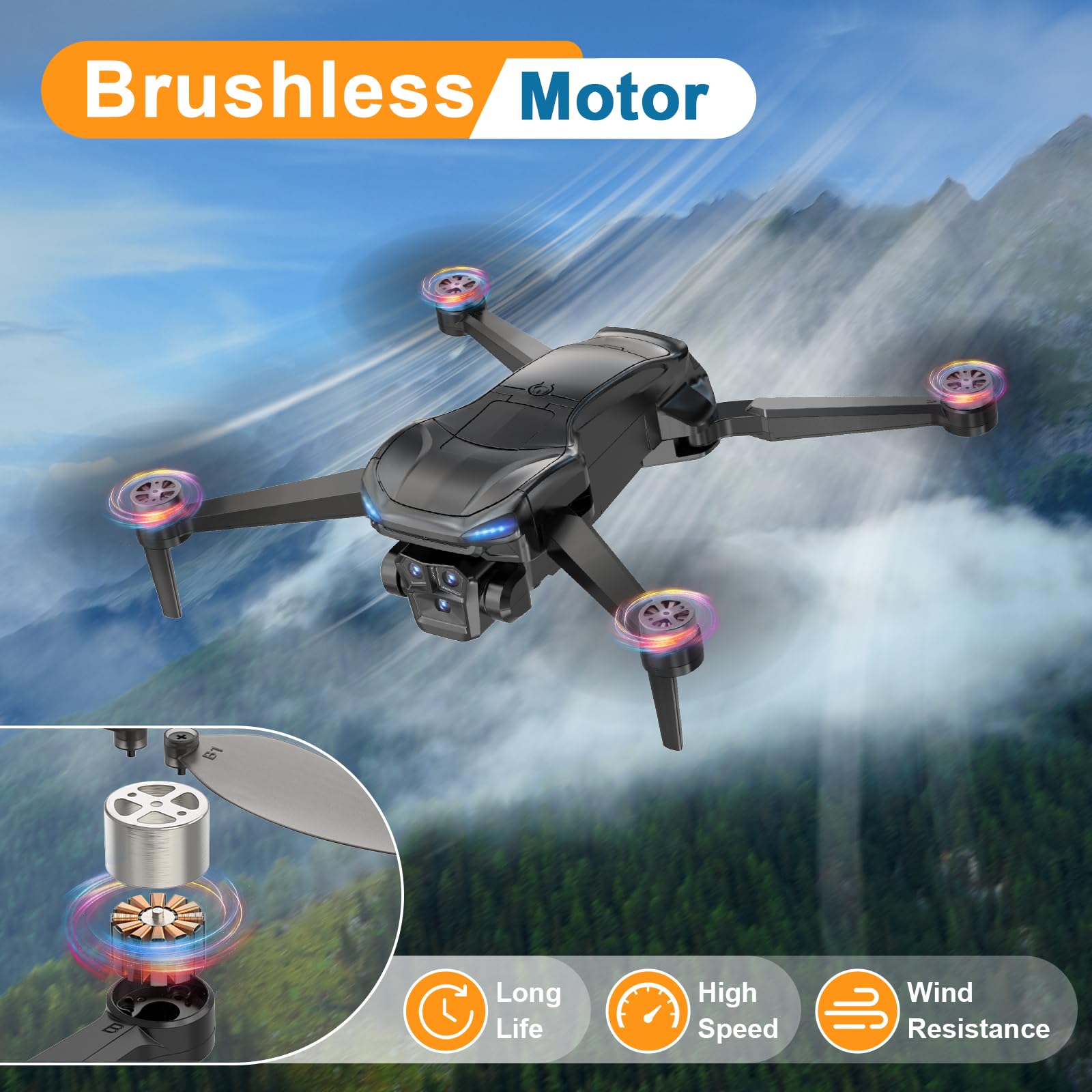 4K GPS Drone with Camera for Adults, Brushless Motor, 4.5" HD Screen Remote with 2 Batteries 60 Min Flight, with SD Card, Foldable Quadcopter Under 249g, Auto Return, Follow Me, 3 Speed Mode