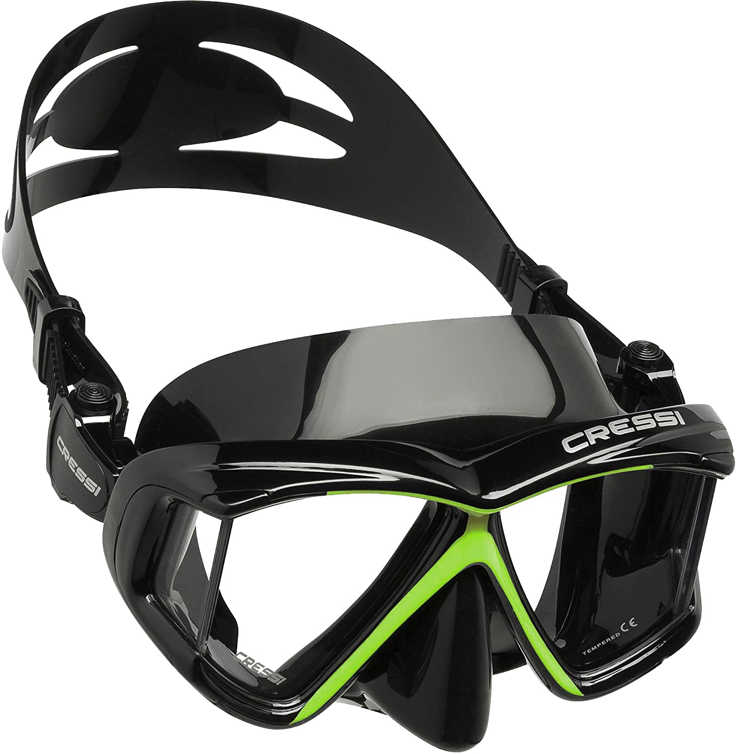 Cressi Panoramic 4 Windows Scuba Dive Mask, with Side View, Lime Green/Black