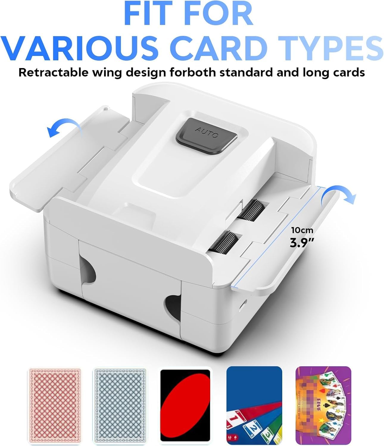 Kartenmischmaschine, Automatischer Kartenmischer für 1–2 Decks, Wiederaufladbarer Kartenmischer mit geräuscharmem Betrieb, USB-C-Akku für Texas Hold’em, Poker, UNO, Blackjack, Skip-Bo, Phase (A)