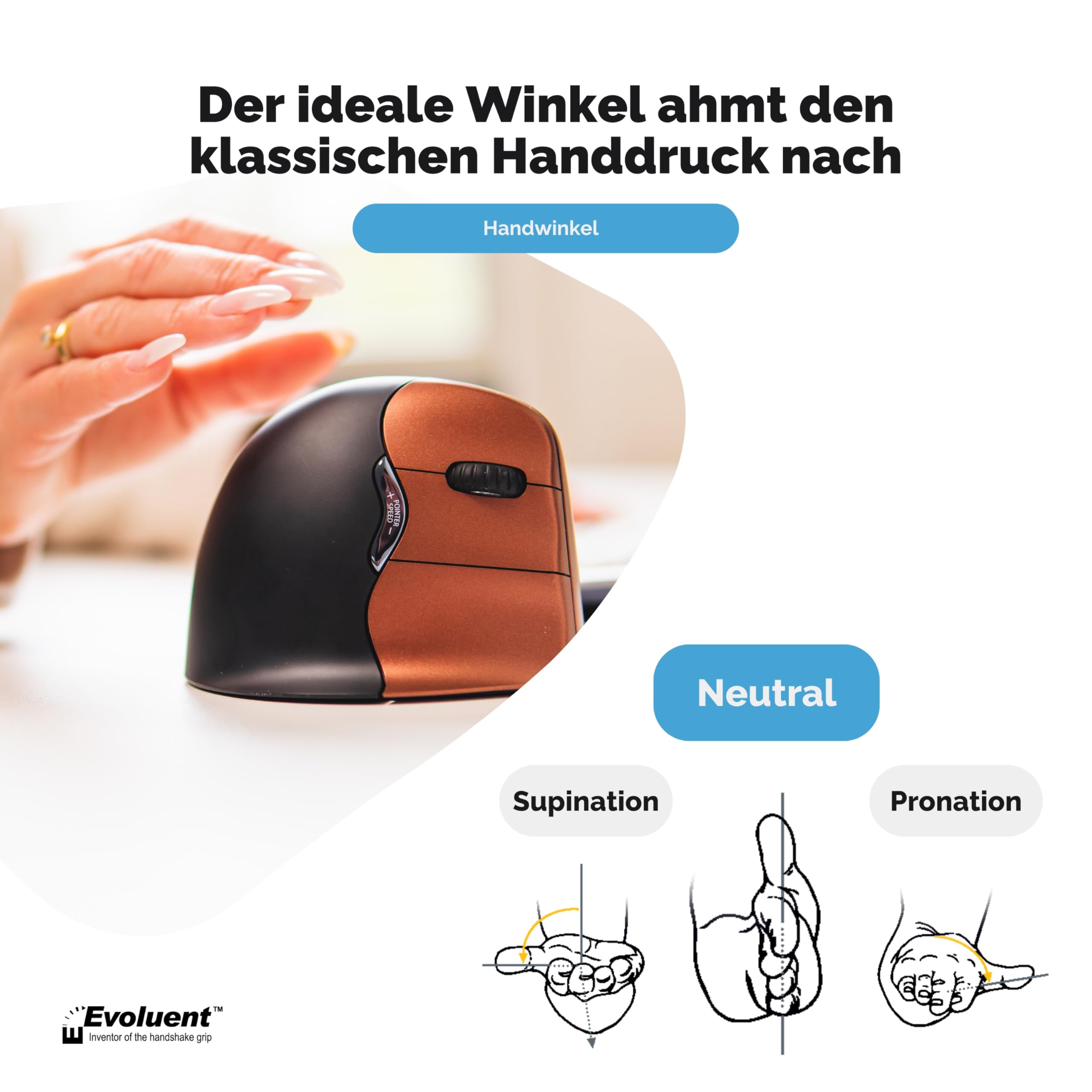 BakkerElkhuizen Evoluent4 Small Wireless, Vertikale Maus, Ergonomisch, Rechtshänder, Braun/Schwarz