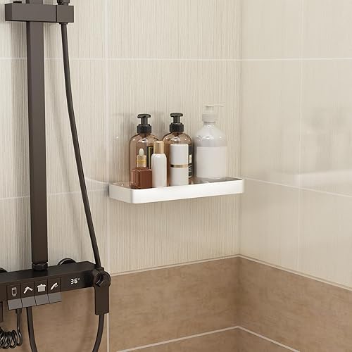 Miniatura 5 de Danpoo Estante de pared de baño, pequeño estante flotante para almacenamiento de pared de baño, organizador de estante de baño de vidrio de 12