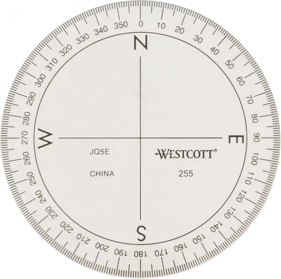 Westcott 360-Degree Compass Protractor, Crystal Clear Transparent Dial, Calibrated for 360-Degree Accuracy, Back-to-School, School Supplies, Classroom Supplies, 3 1/2-Inch