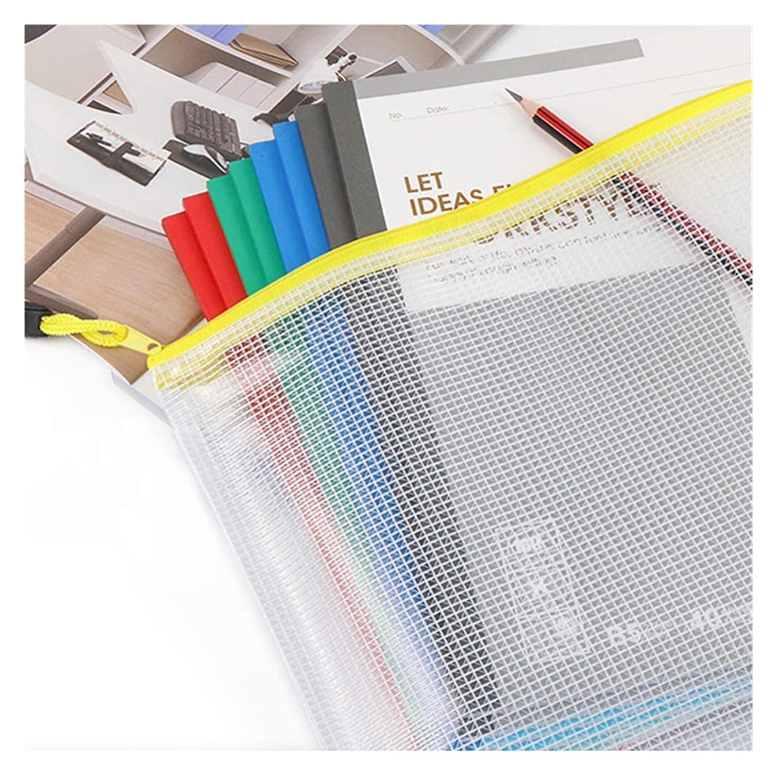 Reißverschluss-Ordner, Netz-Reißverschlusstaschen A4, A5, B5, 10er-Pack, Verschiedene Größen, Mehrfarbig(Red,34X24CM)