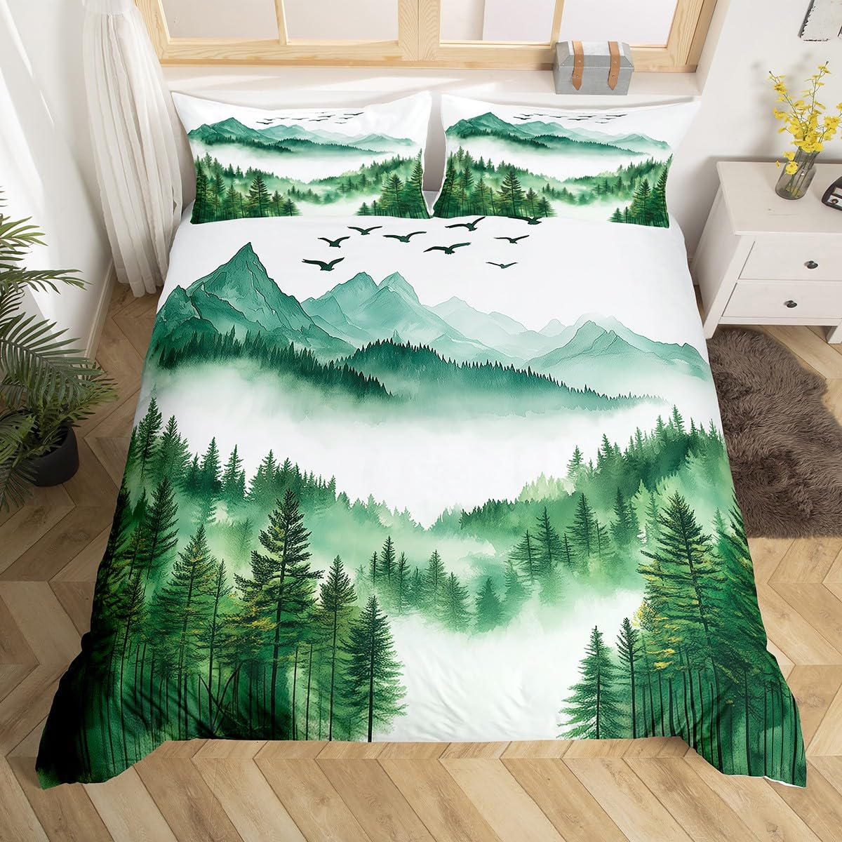 Housse de couette jungle paysage pour parure de lit Super King au style botanique
