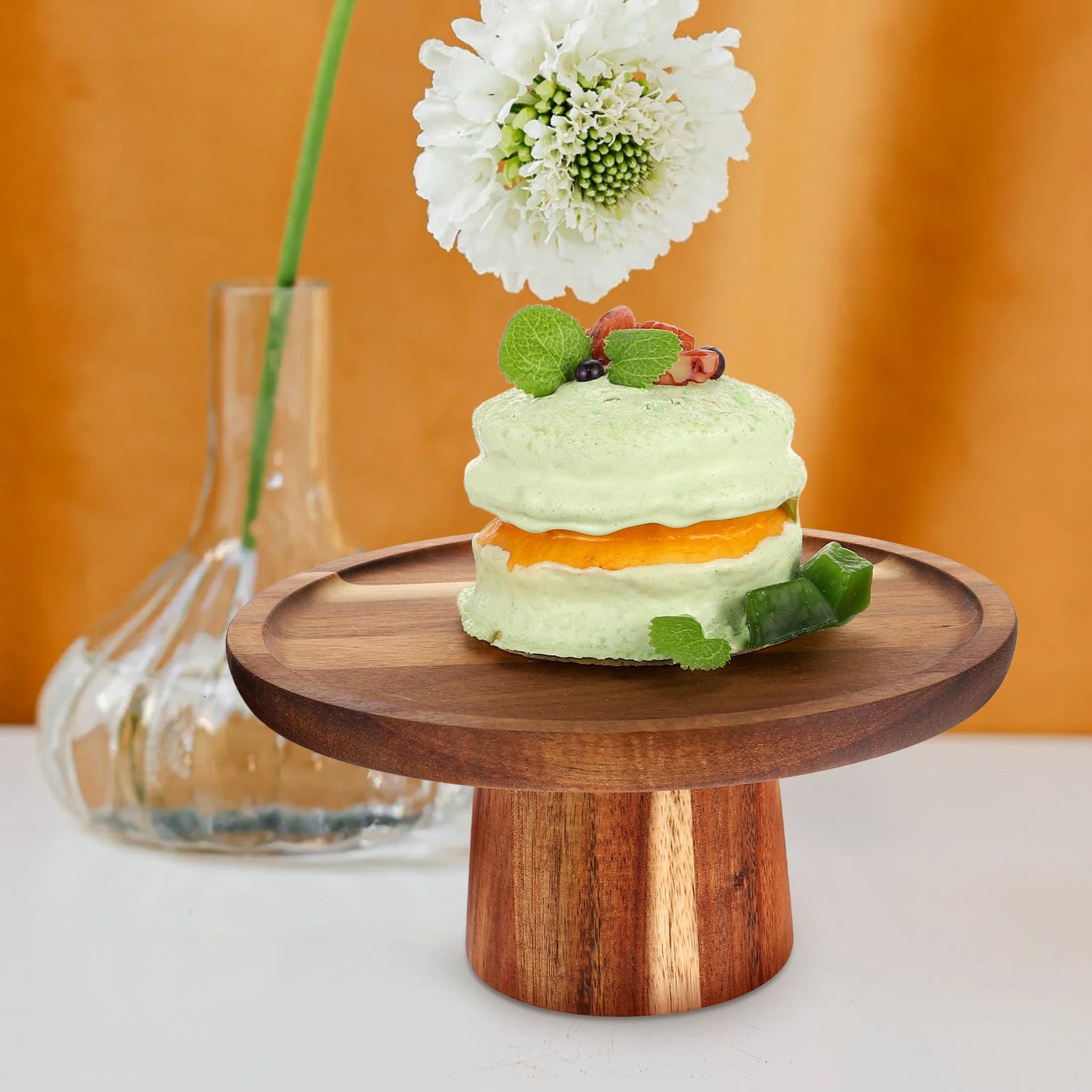 Yardwe Soporte para Pasteles de Base Alta de Madera de Acacia 20 Cm, Bandeja para Tartas y Postres para Fiestas y Hogar, Porta Cupcakes y Exhibidor Decorativo para Mesas Dulces