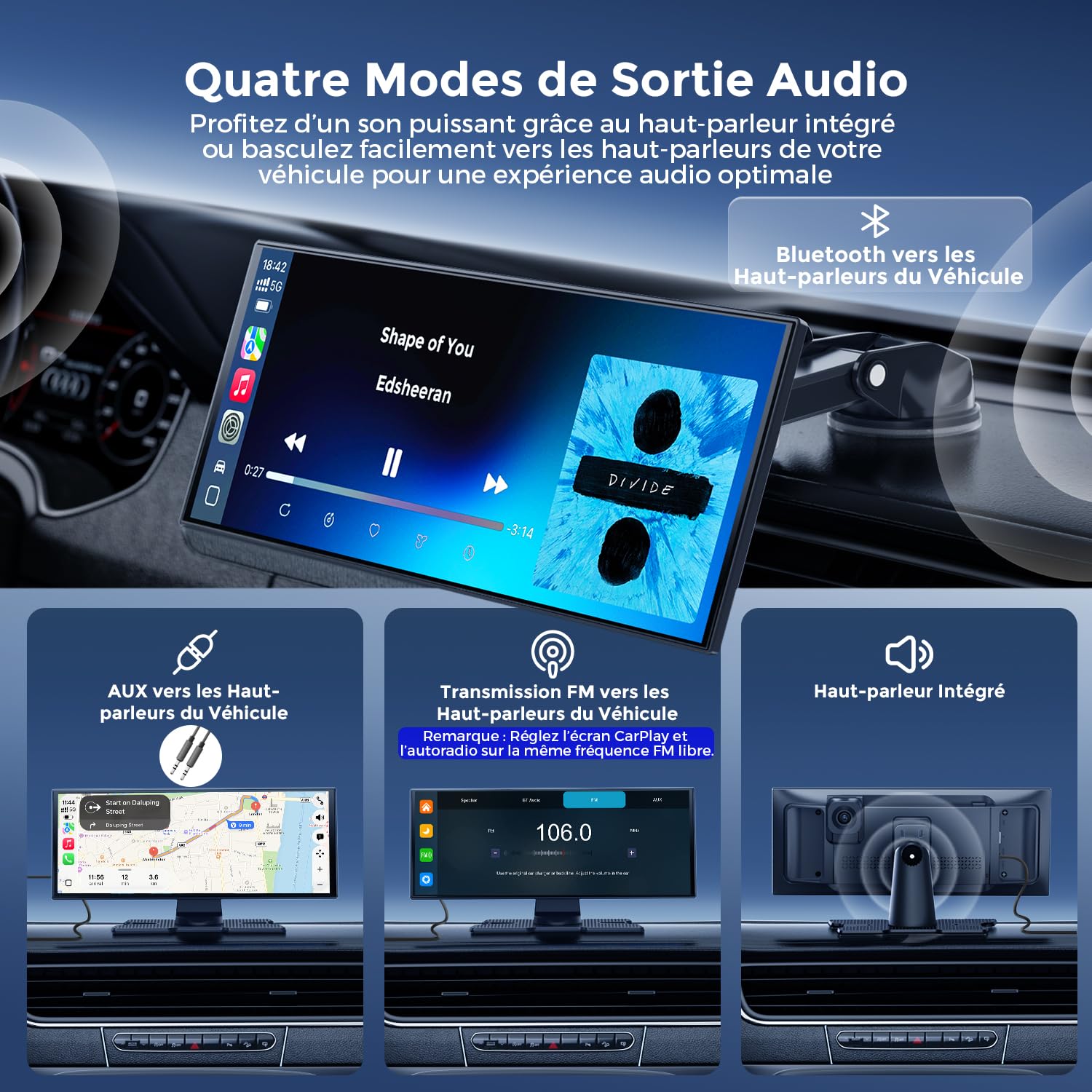 Avylet Écran 10,25" CarPlay & Android Auto, Détection AI BSD arrière | Dashcam 4K avant & HD 64Go, 1920x720P, 60FPS, Mirror Link, GPS, Navigation, Commande vocale, Bluetooth, AUX/FM