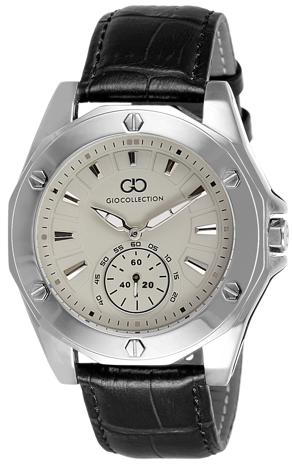 Gio Collection Analog Leather Multifunction Mens Watch - G1003-01 (White Dial Black Colored Strap) (B017SUYC44) Amazon Price History, Amazon Price Tracker