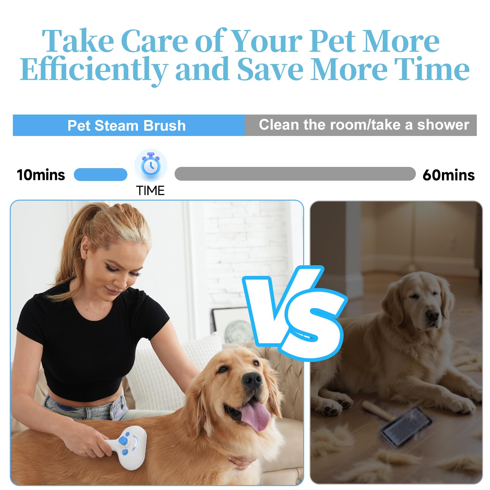 Brosse à vapeur pour chien et chat – Brosse de toilettage à vapeur 3 en 1 pour la perte de poils et l'épilation – Peigne pulvérisateur autonettoyant avec brume pour animaux de compagnie à poils longs