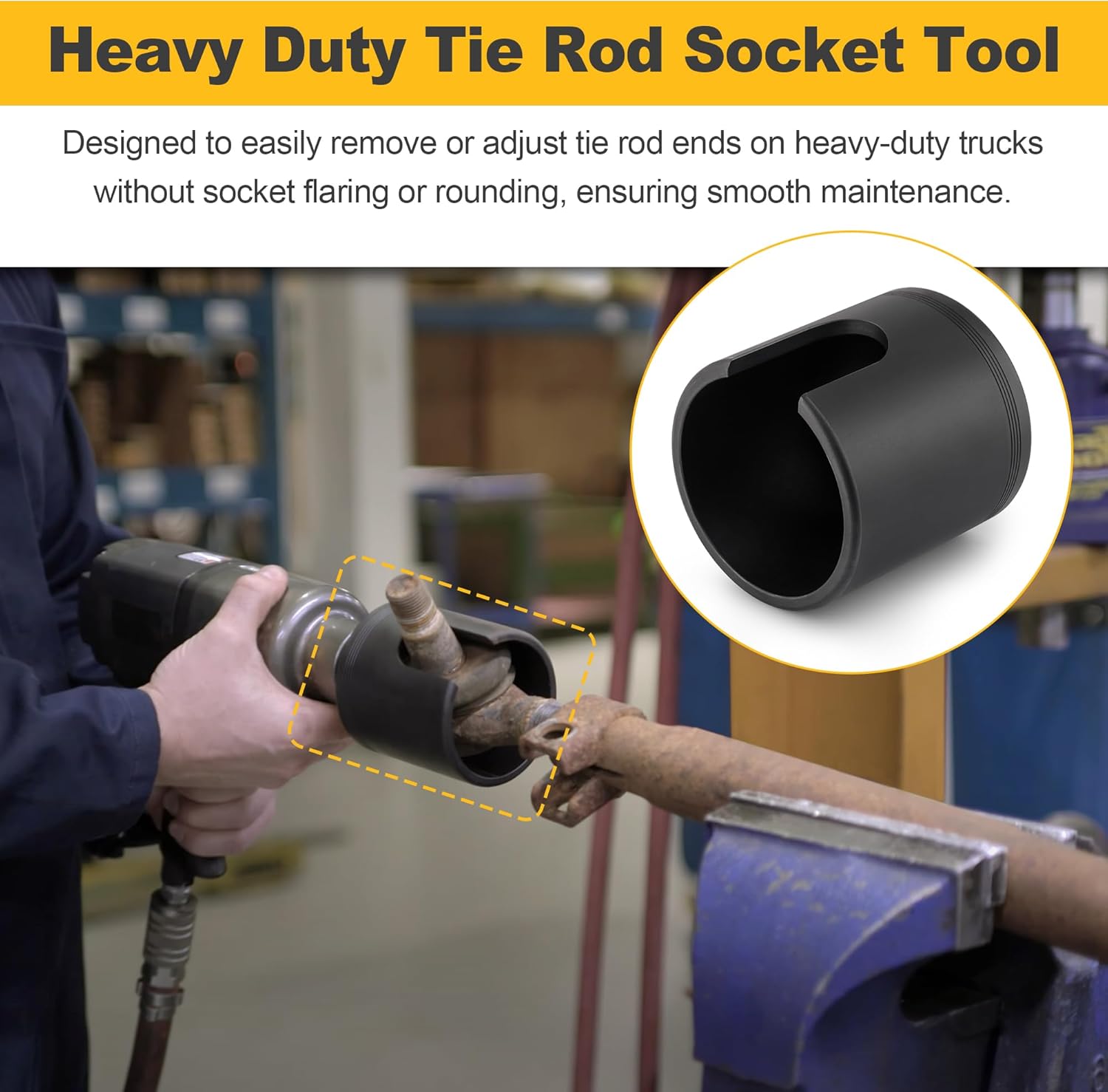 Heavy Duty Tie Rod Socket,Tie Rod Adjustment and Removal Tool for Class 6 – 8 Transportation Trucks & Equipment, 10353