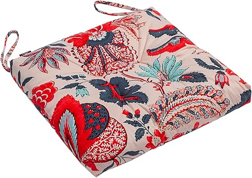 Miniatura 3 de Paquete de 2 cojines de mimbre para asiento de patio para exteriores e interiores con lazos, cojín para silla de comedor, 17 x 17 pulgadas (hojas