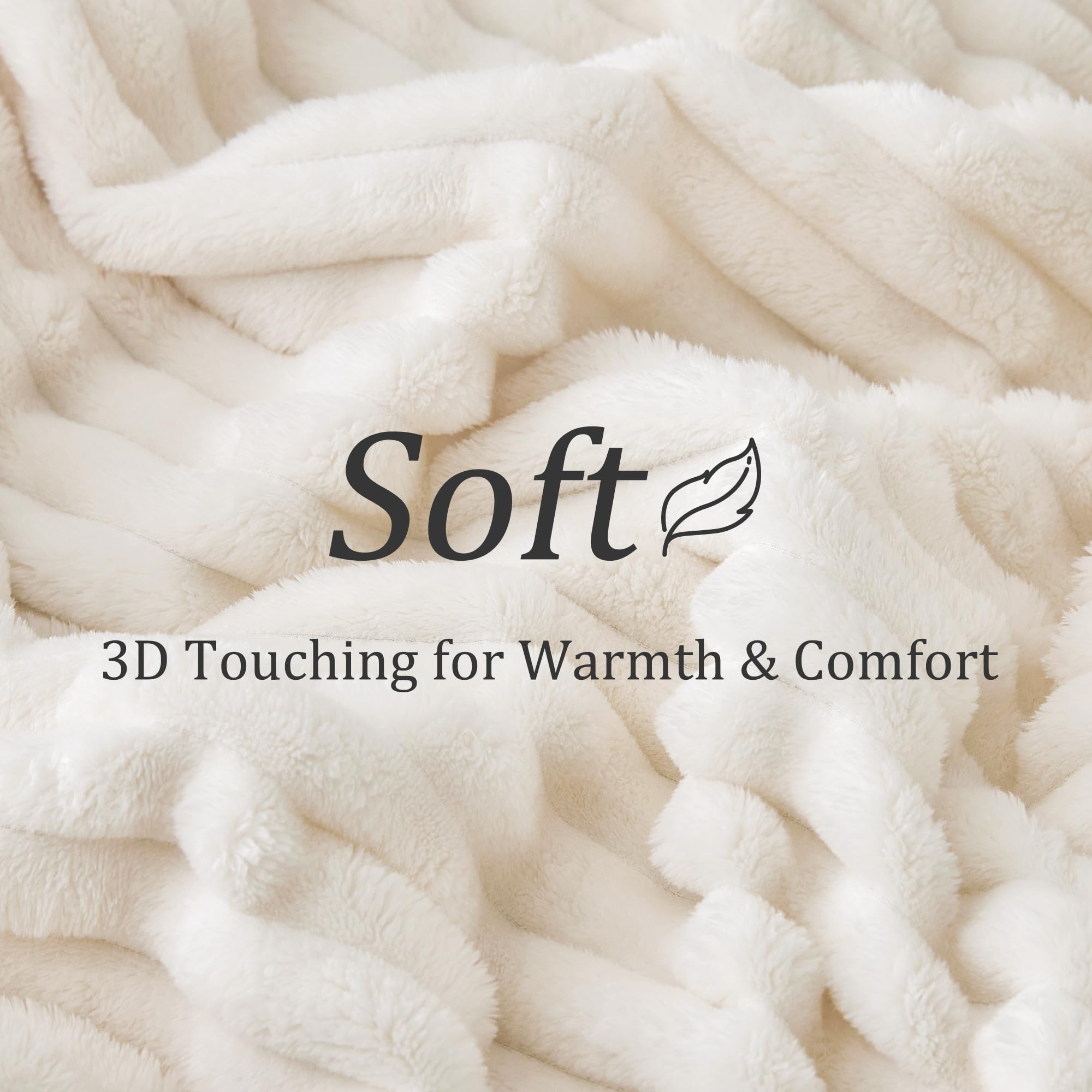 BEDELITE Fluffy Fleece Throw Blanket, Striped Decorative Soft Warm Gift for Sofa Bed Couch Queen Size, Cream White - Image 4