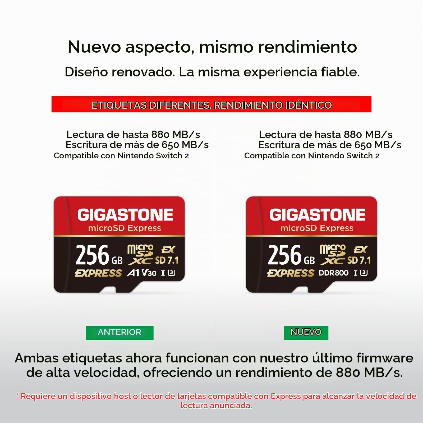 【Diseñada para Switch 2】 GIGASTONE 256GB microSD Express R/W 880/650MB/s, Memoria SDXC SD 2.0 3.0 5.0 7.1 UHS-I UHS-II, Cámara de Acción Dron, V30 U3, Adaptador SD【5 Años Recuperación de Datos】