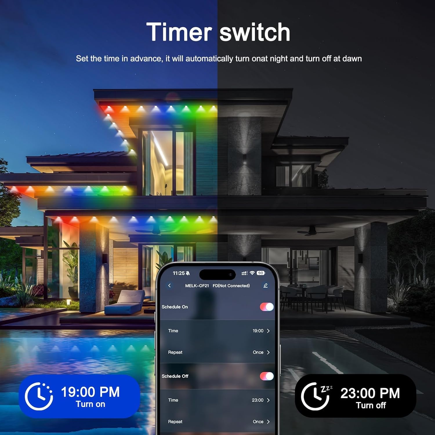 Permanent Outdoor Lights, 105ft Outdoor String Lights Smart RGB with 72 Scene Modes, IP67 Waterproof Holiday Lights for Outside, APP and Remote Control Party Holidays