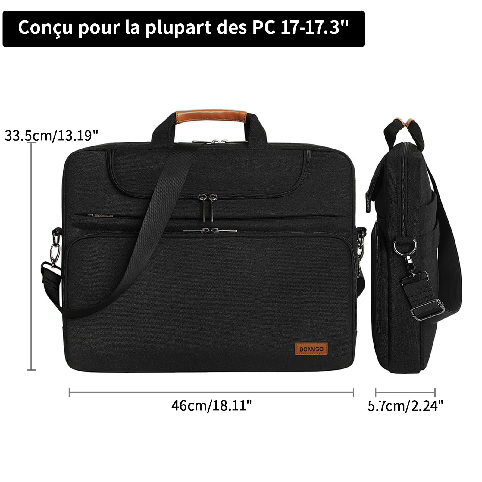 DOMISO 17 Pollici Impermeabile Borsa di Protezione Del Computer Portatile Borsa a Tracolla Asciugamano per 17-17.3" Notebook/Dell/Lenovo/Acer/HP/MSI/ASUS, Nero 2