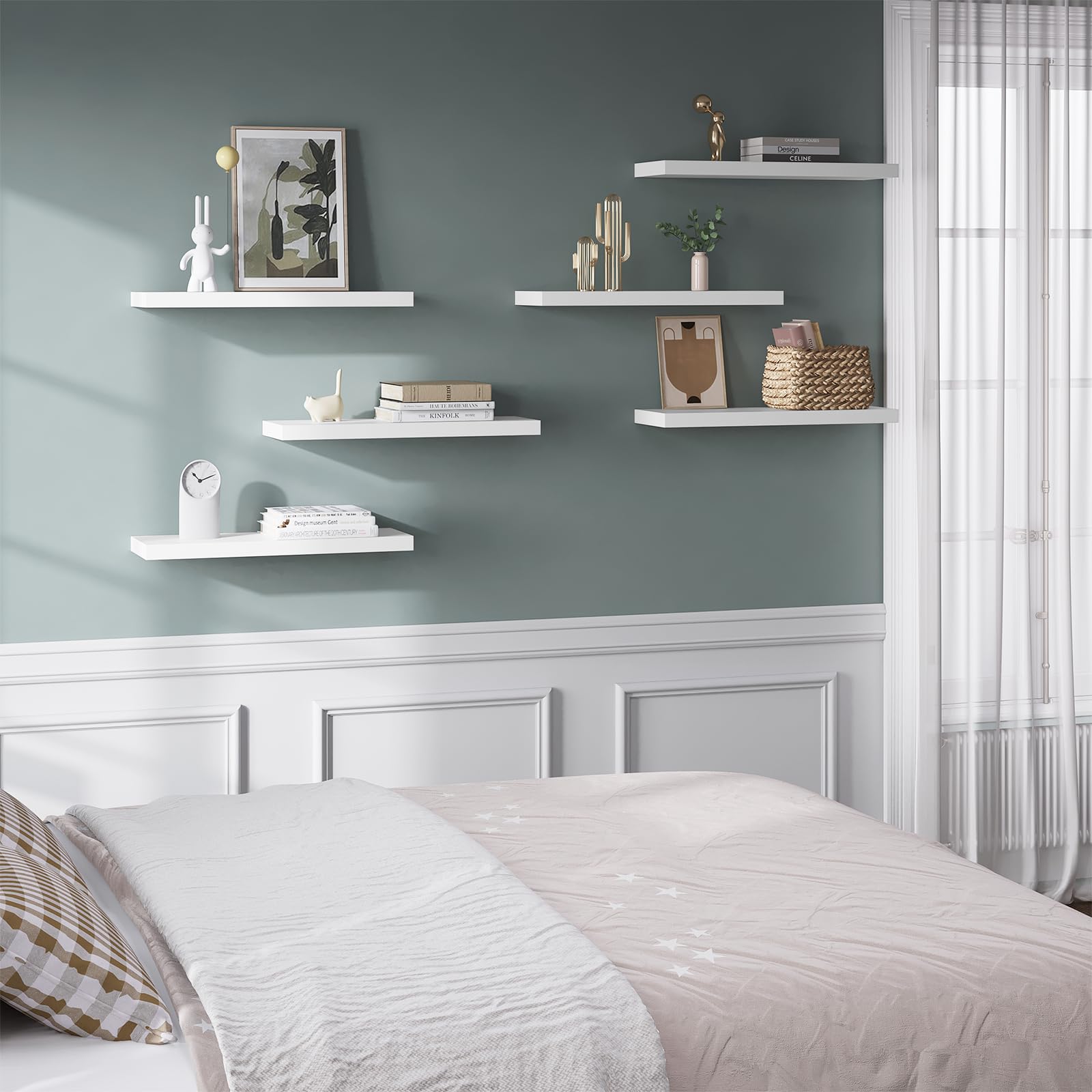 Set 6 Mensole Sospese WOLTU In MDF Bianco - Scaffali Da Parete Per Soggiorno, Cucina, Camera, Ufficio - Foto 3