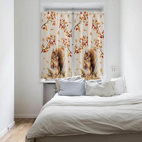 Miniatura 4 de Cortinas de ventana de Acción de Gracias de 63 pulgadas de largo, ramas de otoño, hojas de arce, arpillera, bolsillo para barra, cortinas de cocina