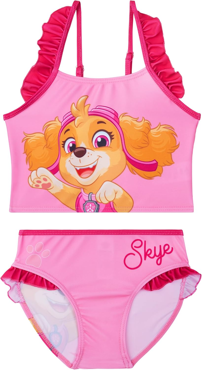 Paw Patrol | Hello Kitty | Peppa Pig Girls Swimsuit, Two Piece Bikini Top & Bottom Set, Bathing Suits with Adjustable Straps