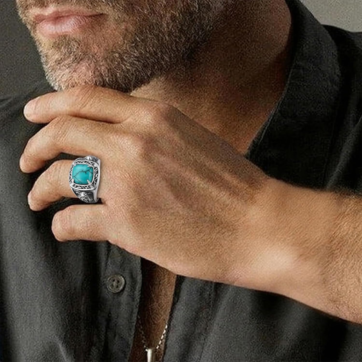 Men's 925 Sterling Silver Bear Head Ring, Tribal Style Statement Band for Men, Sizes 6-15