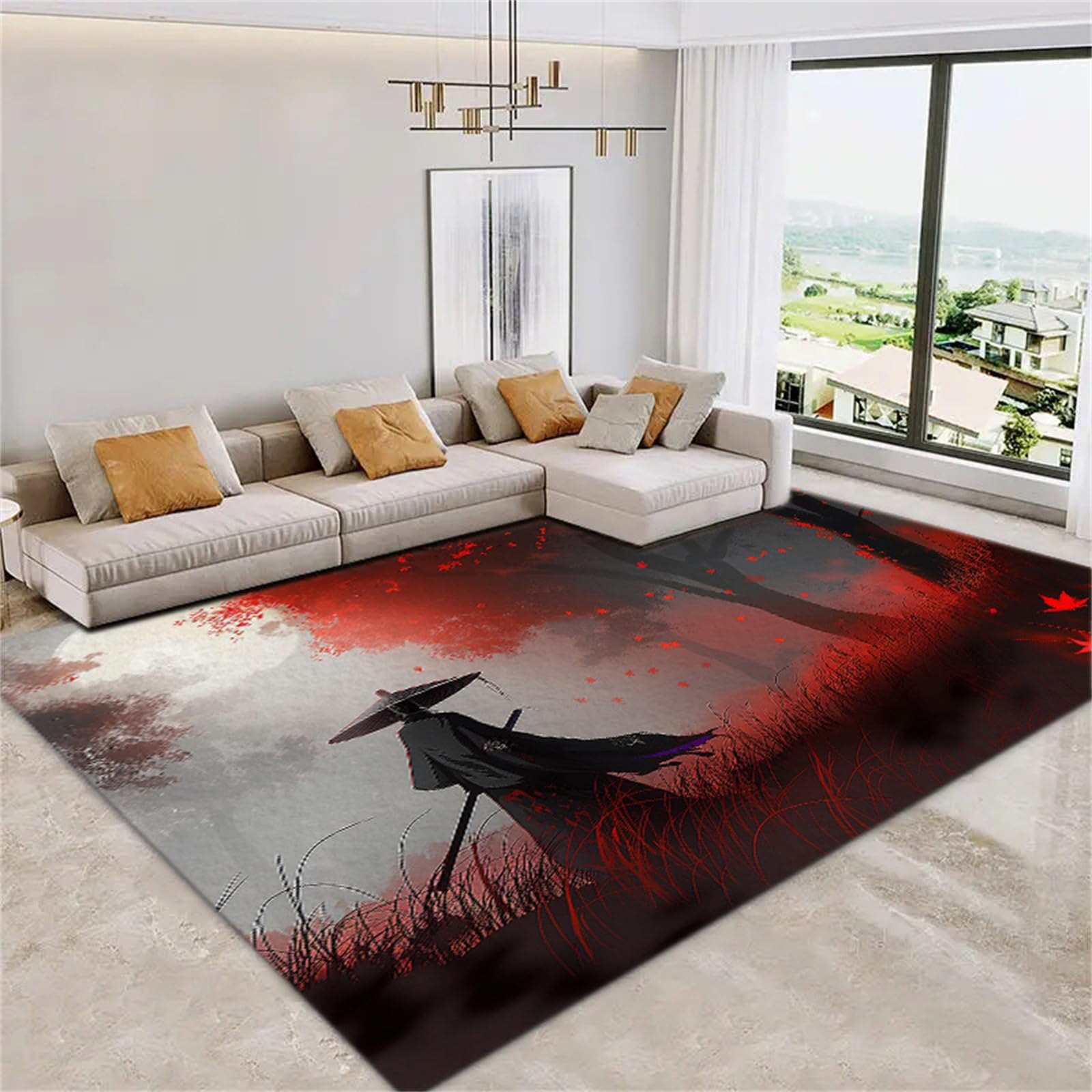Tapis Chambre Anime Samouraï Arbre Rouge 80x150 cm Tapis de Salon Style Moderne Tapis Salon Doux à Poils Courts Tapis Antidérapant Intérieur Moelleux pour Salon Chambre