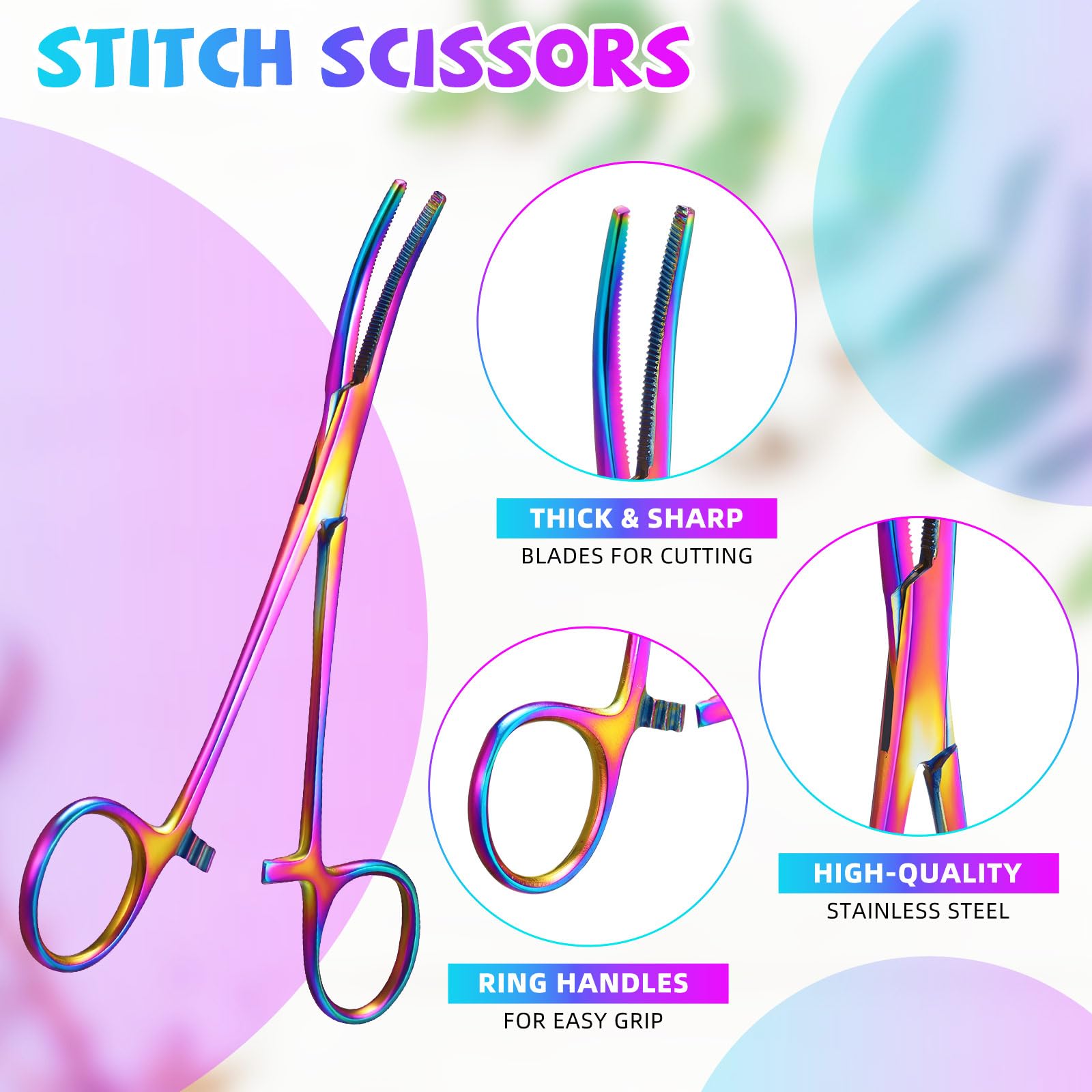 BBTO 4 Pcs Hemostat Forceps Curved Straight, Piercing Pliers,Colorful — Amazon image 5