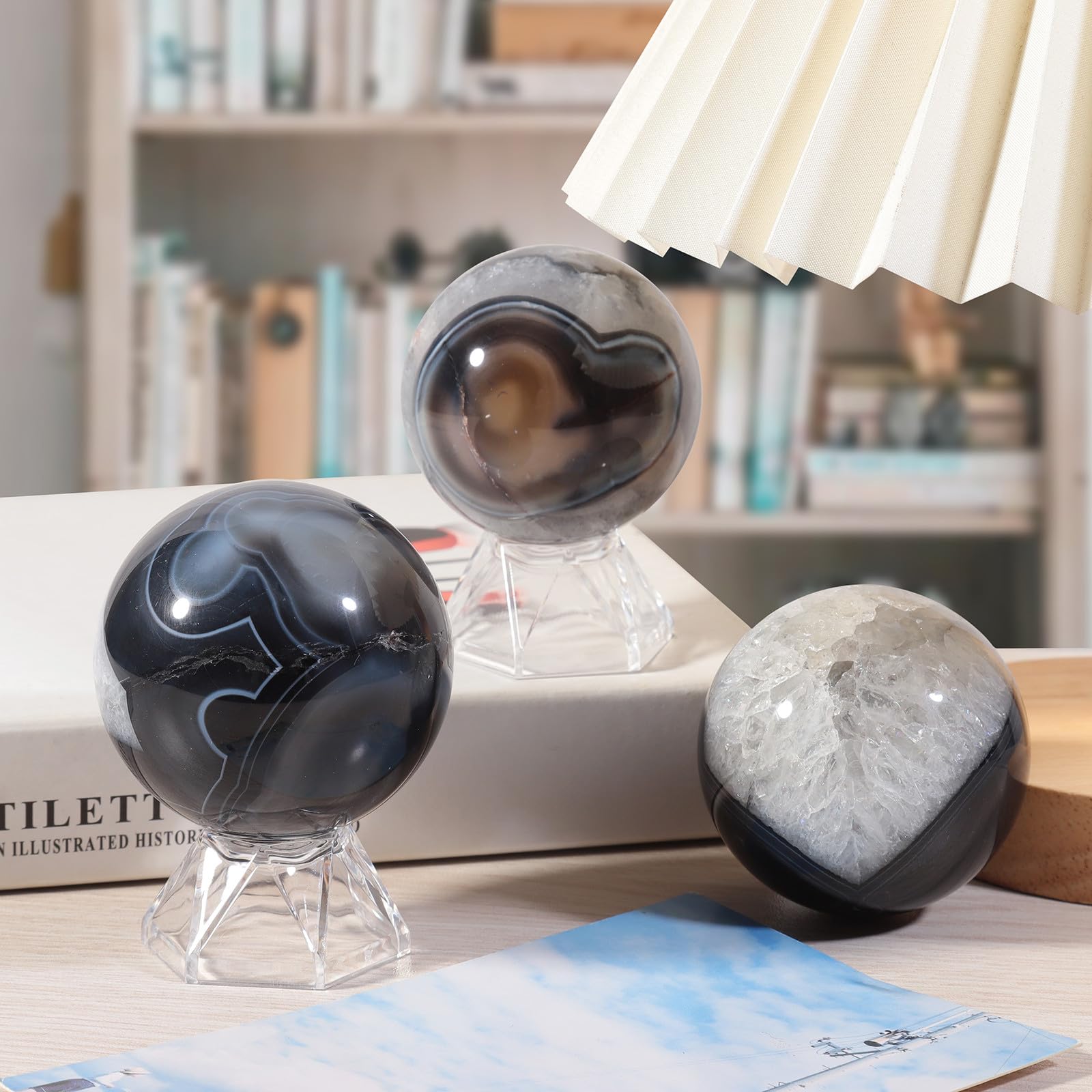 Nupuyai Striped Agate Crystal Ball with Acrylic Stand - Image 2