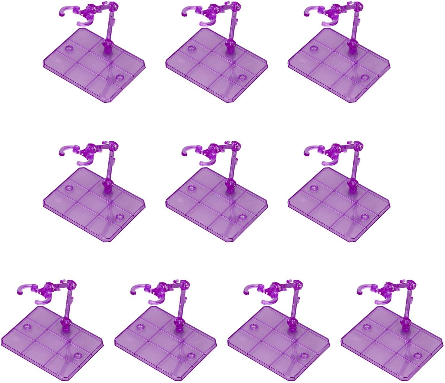 Semme 10 Sets of Action Figure Display Stands for 6 Inch Plastic Holder Kit with Easy Mounting Accessories (Transparent Purple)