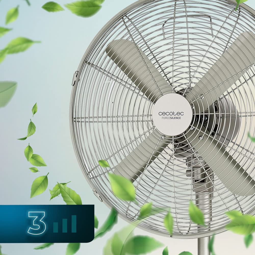 Cecotec Standventilator EnergySilence 610 Steelstyle 50 W Stahl-Finish 40,6 cm 3 Geschwindigkeiten Oszillation höhenverstellbar
