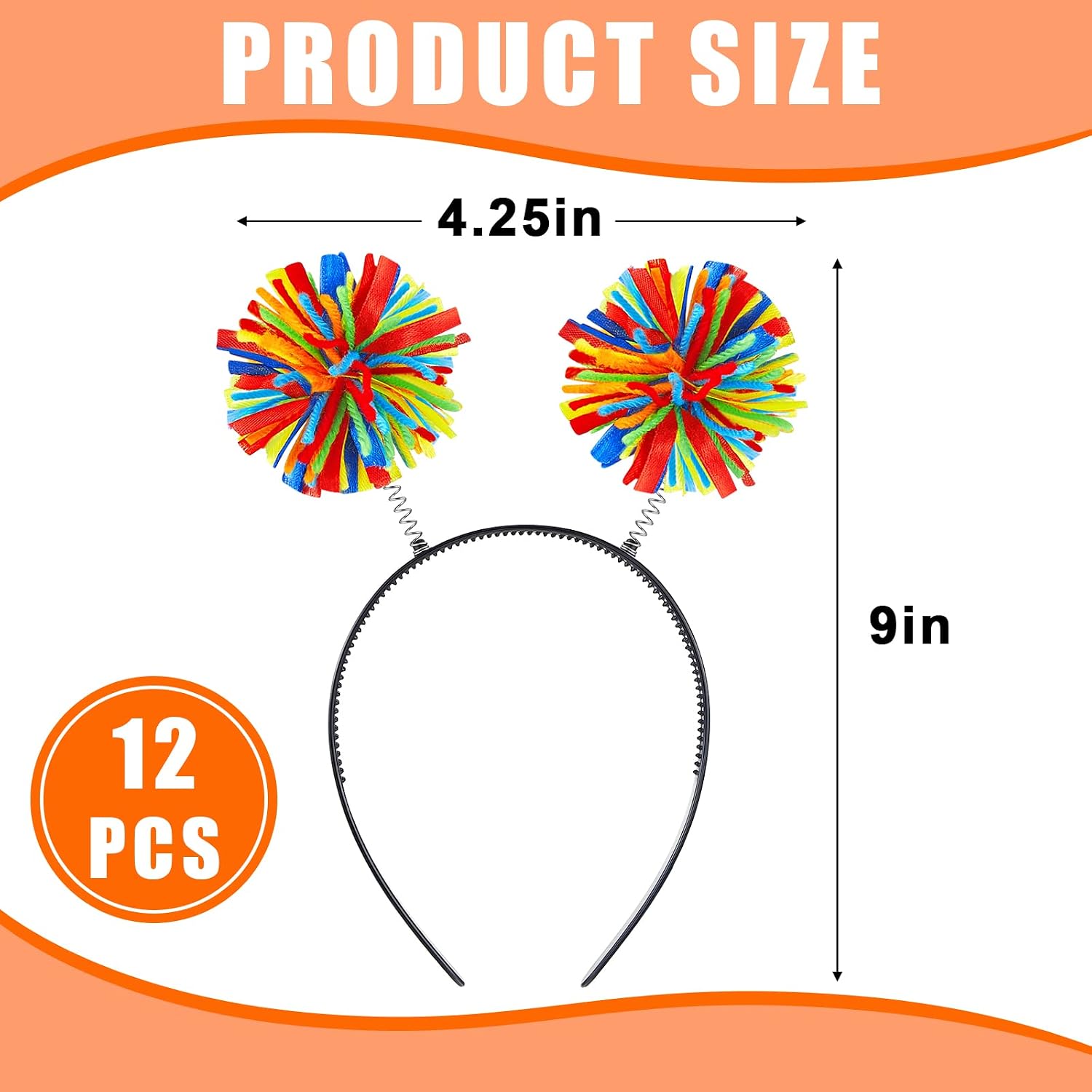 Tigeen 12 Pcs Headband Head Bopper with Pom Pom Birthday Party Headwear for Women Adults Accessories (Rainbow)