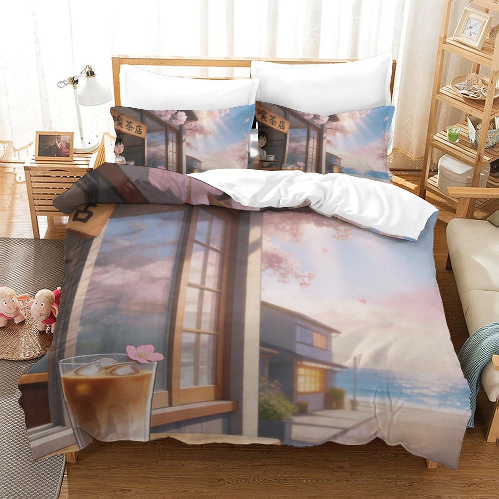 Housse de couette moderne 220x240 en microfibre respirante avec parure de lit 3D architecture