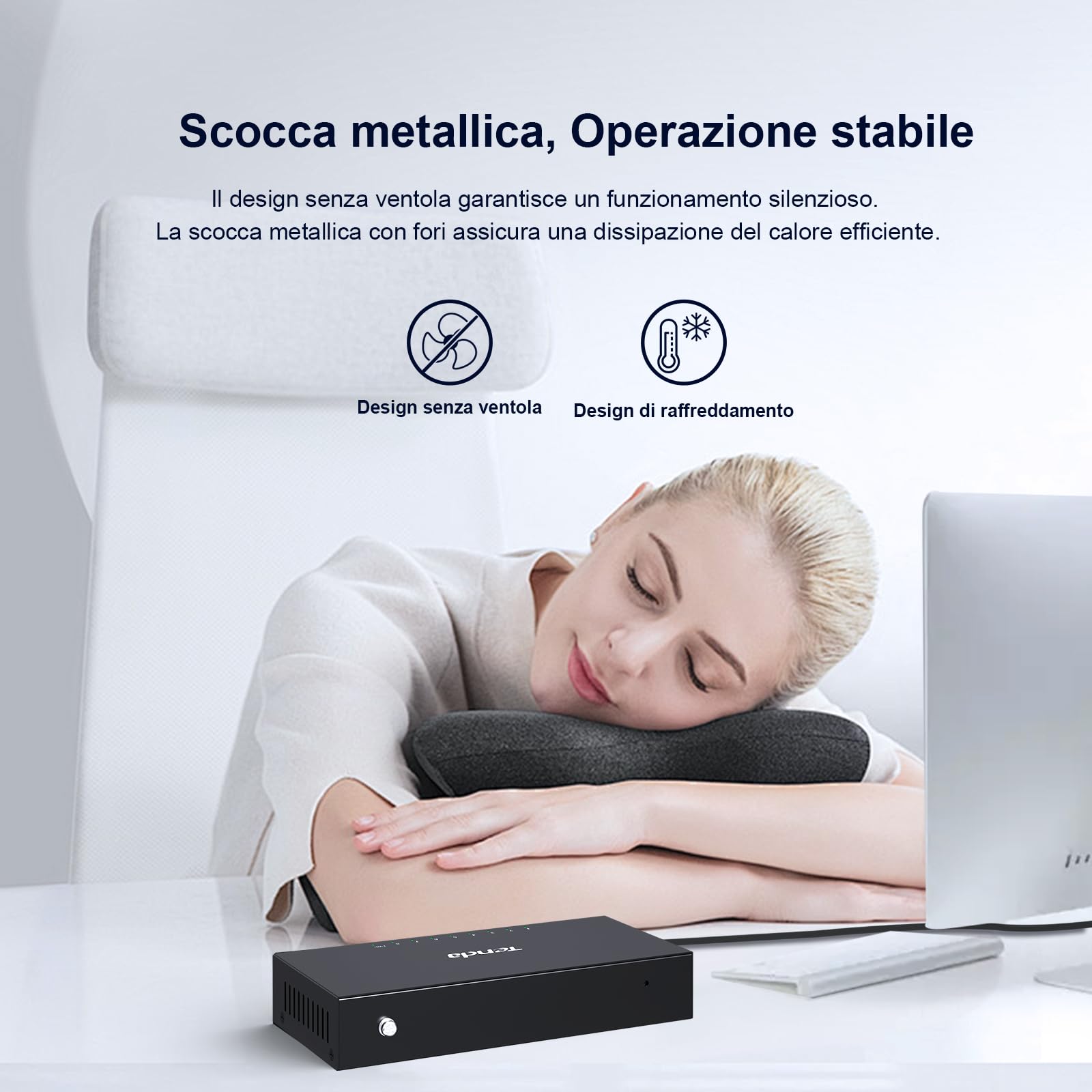 Tenda Switch Ethernet 8 Porte Gigabit Unmanaged TEG1008M, Switch Gigabit 10/100/1000 Mbps, IGMP Snooping, 802.1p/DSCP QoS, Hub Ethernet, Montaggio Desktop o a Parete, Plug & Play, Guscio di Metallo