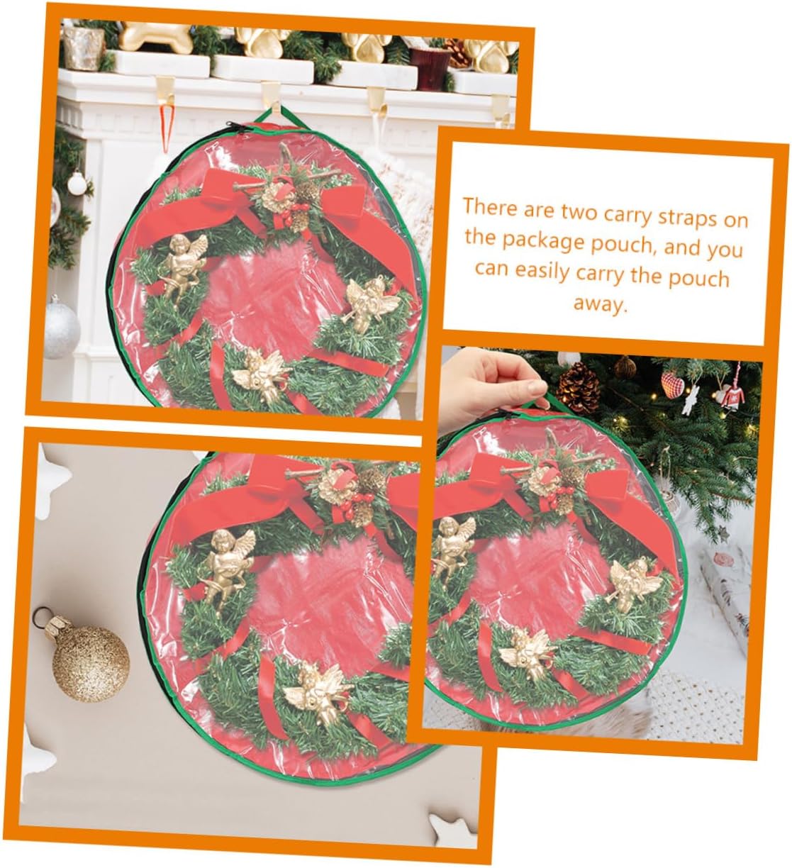 STOBAZA Christmas Garland Pouch Round Storage Bag Clear Window Foldable Wreath Holder Holiday Organizer Easy to Carry