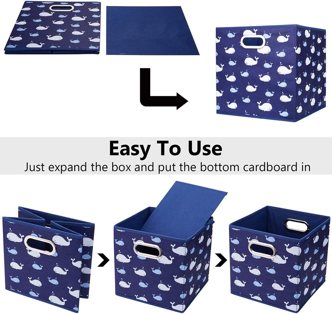 i BKGOO Cloth Storage Bins Set of 6 Thick Fabric Drawers Foldable Cubes Basket Organizer Container with Dual Metal Handles for Shelf Cabinet Bookcase Boxes Dark-Blue 10.5x10.5x11 inch